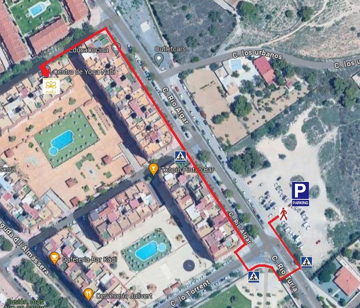 Plano desde el parking al centro de Yoga Nabi